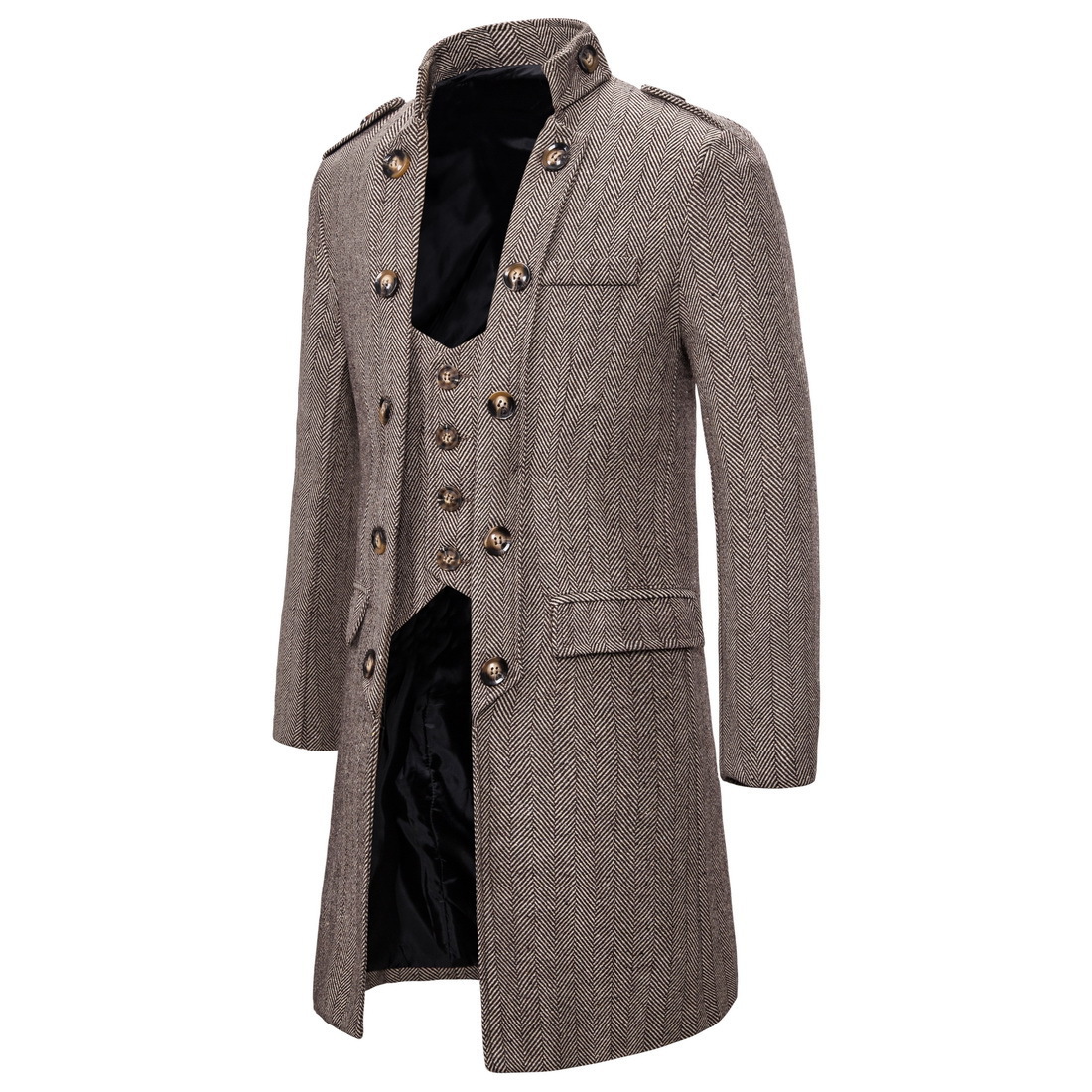 2019 foreign trade men's new European size coat medium length men's fake two piece woolen coat windbreaker