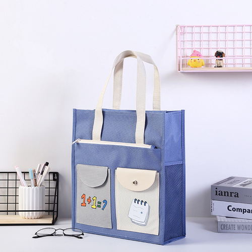 New portable A4 information file bag, men's and women's tutoring bag, large zipper art tutoring bag, children's homework school bag