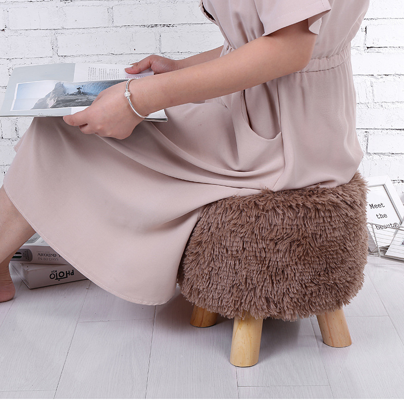 Taburete de madera de felpa taburete de madera maciza para cambiar zapatos taburete de tela extraíble y lavable taburete de pino taburete redondo taburete móvil al por mayor de fábrica