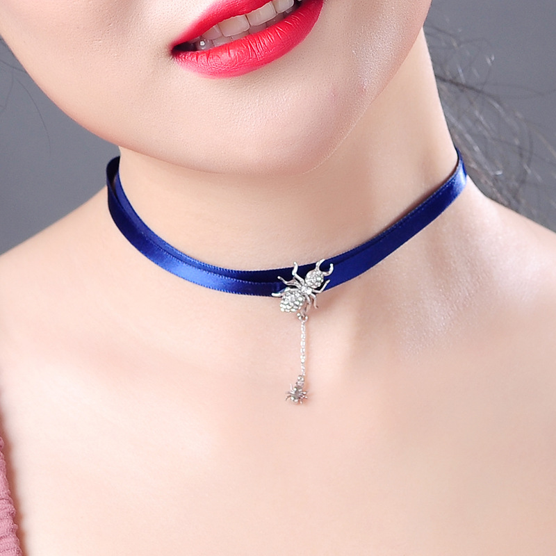 Korean Ribbon Necklace Diamond Choker Collar Female Long Necklace display picture 11