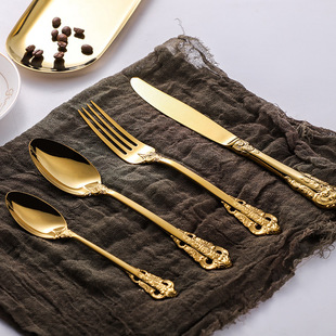 Palace Western food steak knife fork spoon tea spoon set 304 stainless steel titanium hotel restaurant tableware manufacturers wholesale