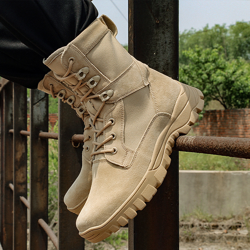 夏季军靴男特种兵16武作战靴减震透气沙漠靴高帮真皮潮流马丁靴子