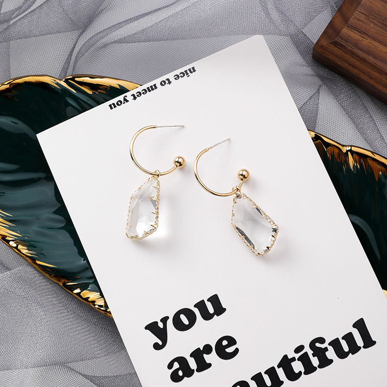 925 Silver Pin Sweet Personality Simple Geometric Irregular Crystal Earrings display picture 6