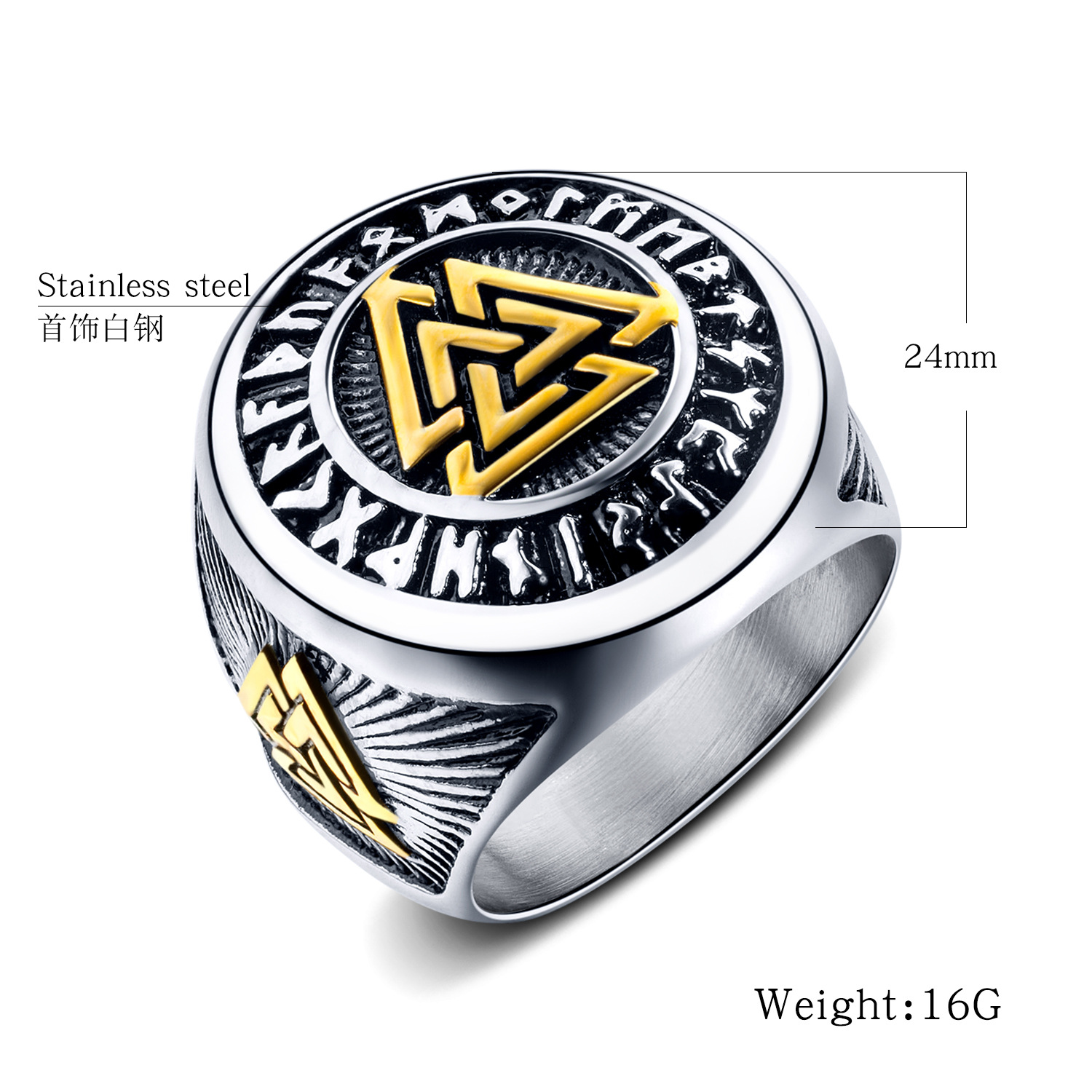 Retro Triangle Titanium Steel Ring display picture 1