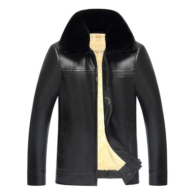 新款皮毛一体皮衣男加绒加厚PU皮夹克网络直播一手货源爸爸装皮衣|ru