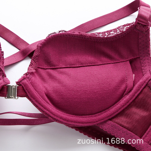 Foreign trade cross-border sexy W cup lace front button beautiful back bra with underwire to close the side breasts push-up underwear women's set