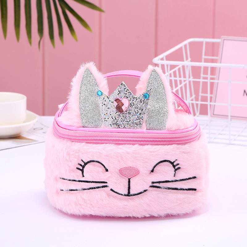Wholesale of large-capacity cosmetic bags for cats and rabbits in foreign trade, pu leather cute hand-held bags, and storage bags for girls and children detail image 7