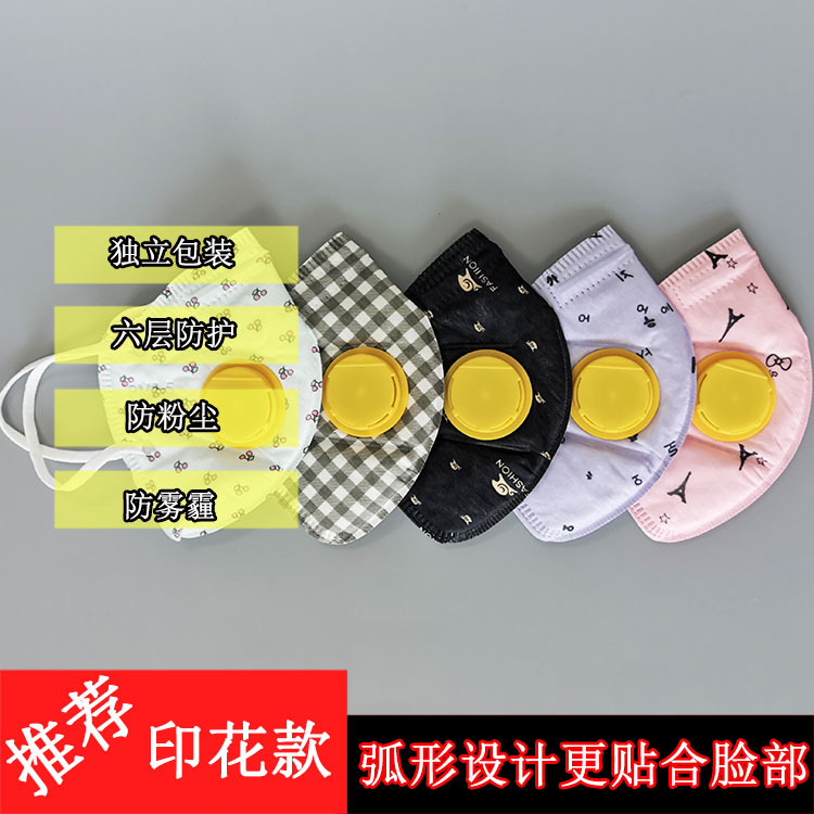 水刺無紡布印花口罩花色騎行防護防塵口罩呼吸閥折疊獨立折疊口罩