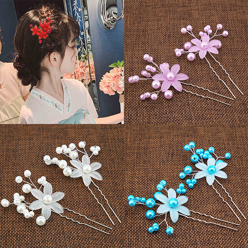 chinese hanfu hair accessory for girls Children all sky star U-shaped pearl hairpin Chinese girl Chinese hanfu headdress