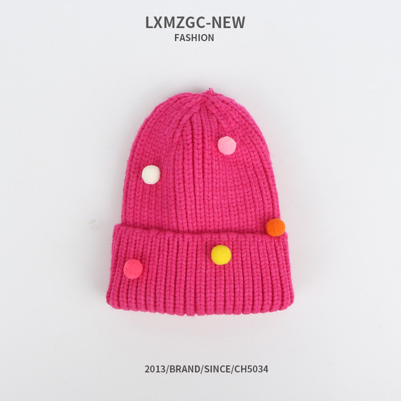 Invierno Espesado Cálido Coreano Color Caramelo Gorro De Punto Color Bola De Lana Gorro De Lana Rizado display picture 7