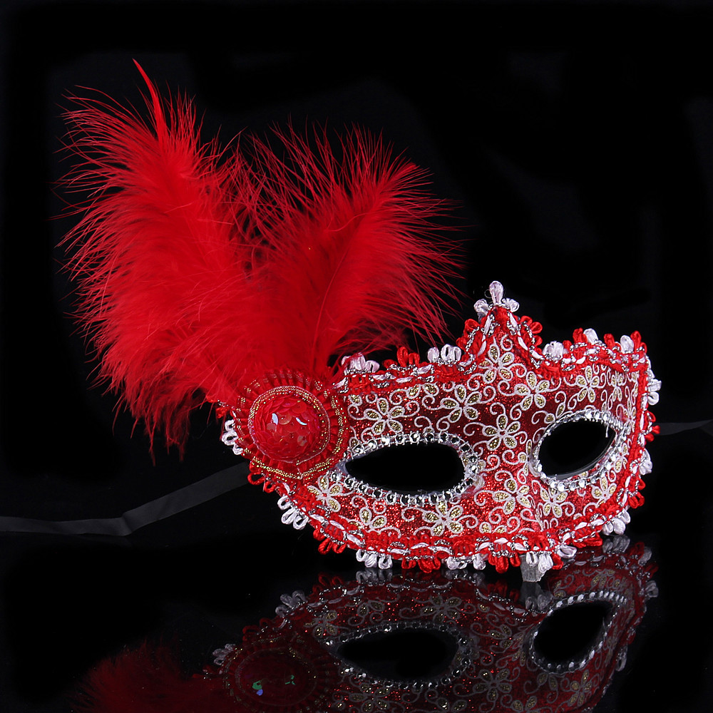 Halloween mascarada princesa máscara Venecia parche pintado máscara hombres y mujeres con Flor Mariposa pluma