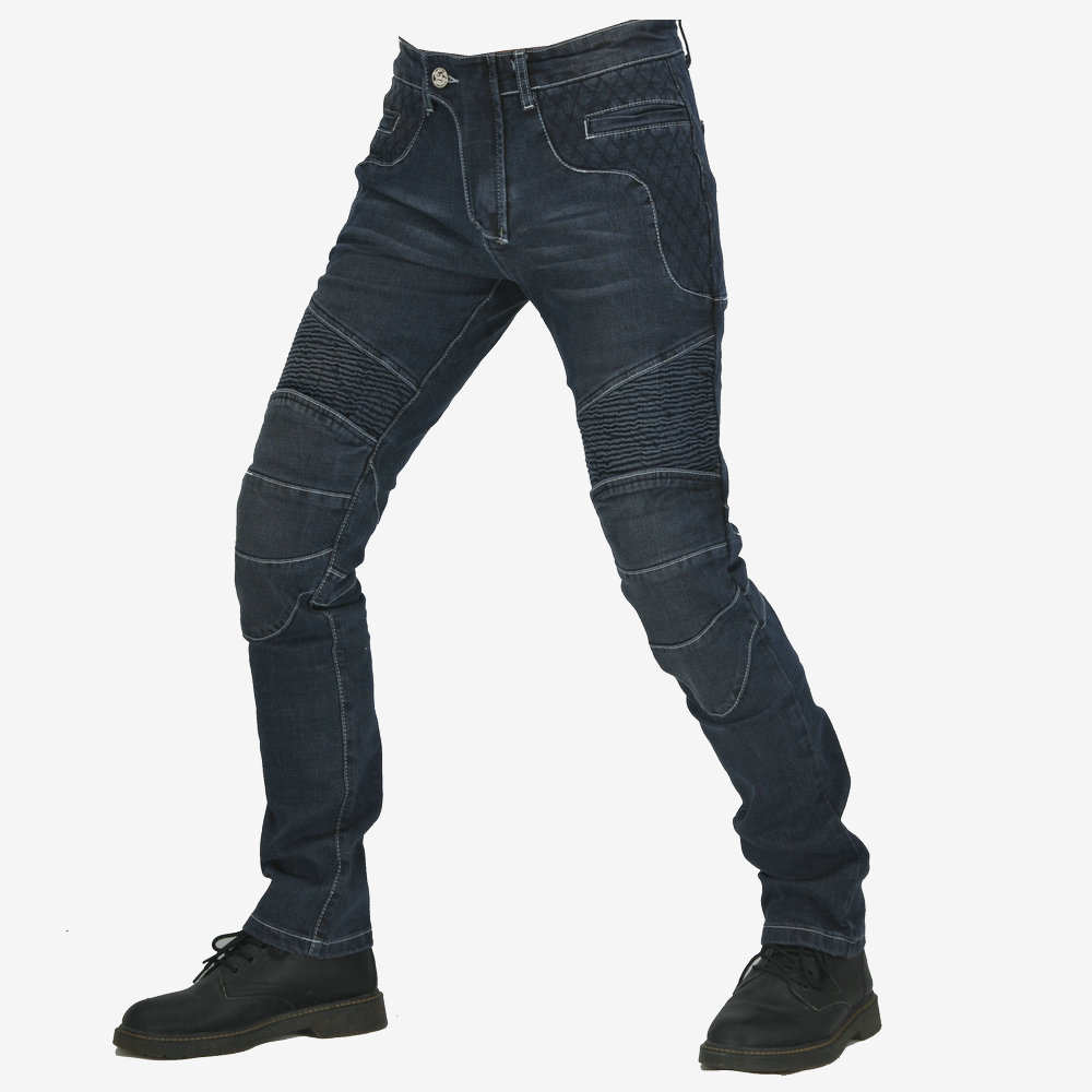 Fábrica al por mayor de la motocicleta de la vendimia pantalones vaqueros de los hombres de la motocicleta al aire libre pantalones elásticos resistentes a la caída de montar gris azul