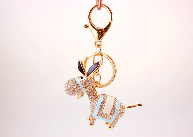 40g Weight Alloy, Metal Material Unisex Gender Pink, Red, Blue, Black Color Creative Cute Diamond Donkey Car Keychain 10