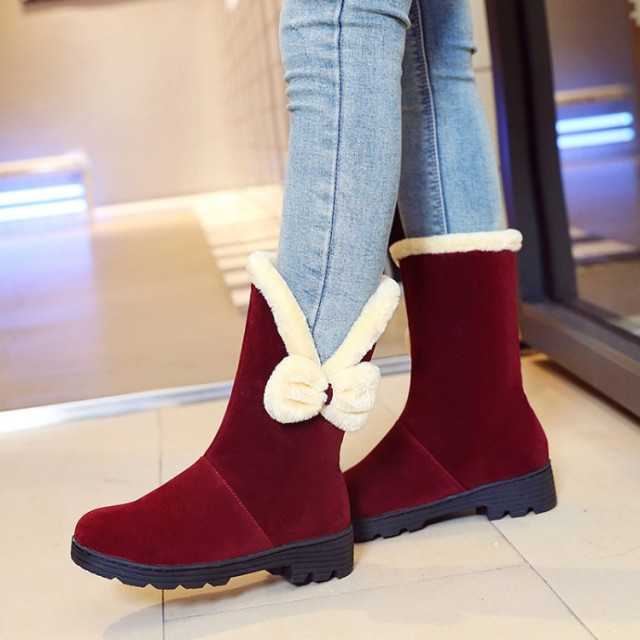 Snow boots women’s middle tube boots thick bottom cotton shoes round head matte leather women’s short boots