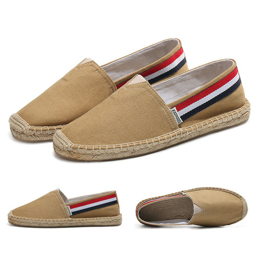 Summer men's canvas shoes, slip-ons, solid color linen shoes, straw fisherman's shoes, old Beijing cloth shoes wholesale
