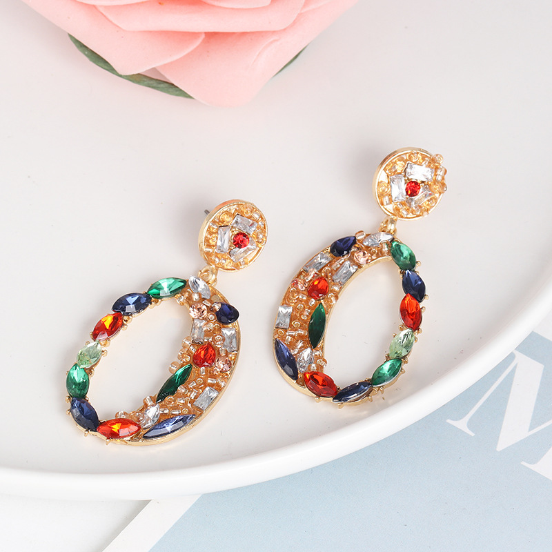 New Geometric Ear Studs Color Diamond Inlaid Glass Earrings Wholesale display picture 4