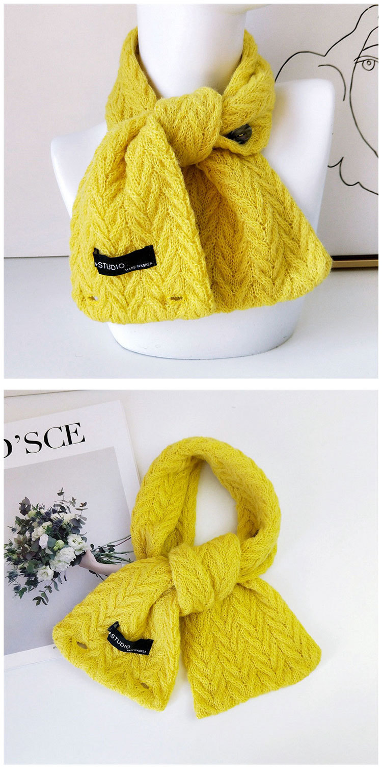 Button Solid Color Scarf Long Knitted Woolen Scarf Student Warm Bib Fashion display picture 13