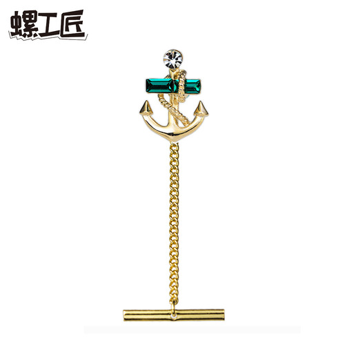 eBay Amazon Crystal Anchor Small Collar Pin Buckle Tie Tack With Chains Metal Tie Clip
