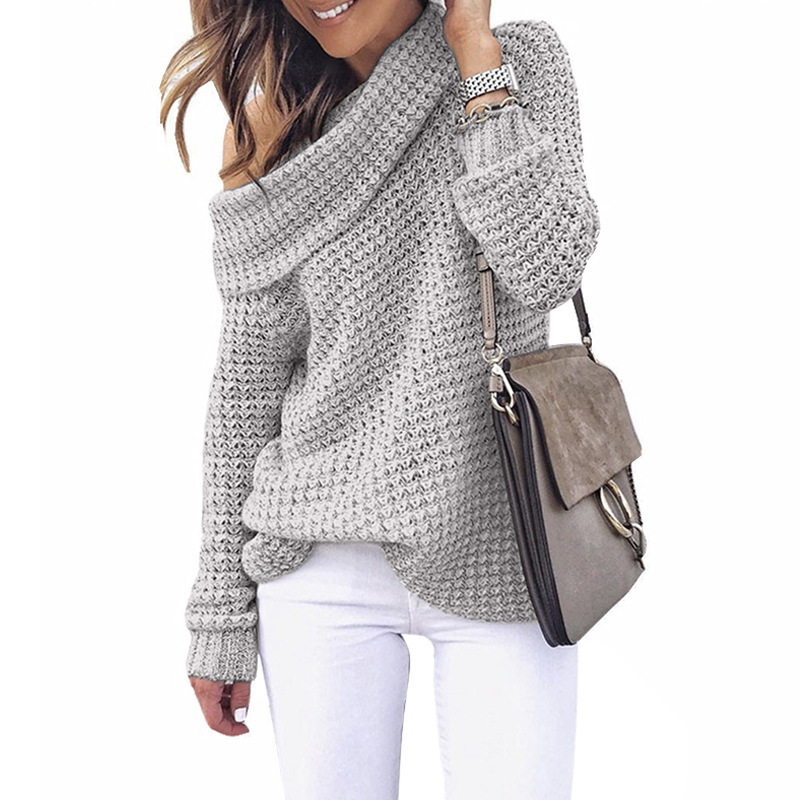 eaby AliExpress Otoño 2025 Ropa Nueva para Mujer Suéter de Punto con Hombros Descubiertos Estilo Europeo y Americano Suéter Irregular para Mujer