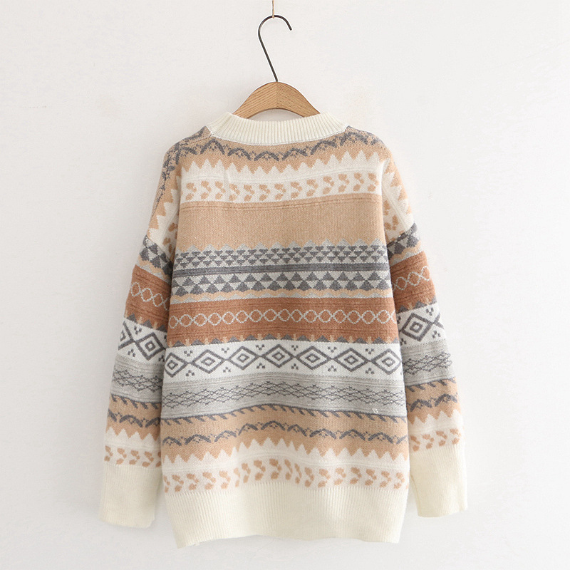 retro contrast geometric pattern loose long-sleeved sweater nihaostyles clothing wholesale NSSX89205