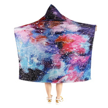 跨境外贸亚马逊戴帽毛毯连帽斗篷加厚双层毛绒3d印花男士2025新款