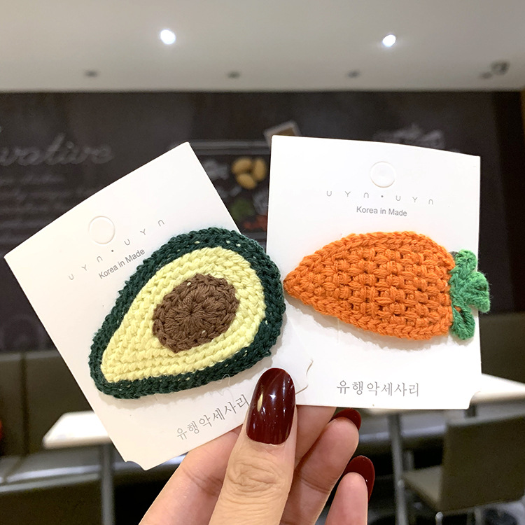 Autumn And Winter Wool Knitted Fruit Hairpin Girls Hairpin Clip Headdress Korean Cute Hair Accessories Edge Clip display picture 1