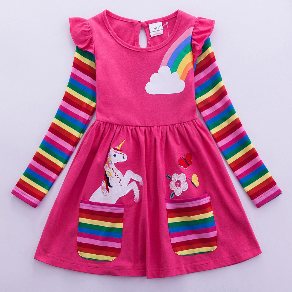 Fashion Rainbow Unicorn Printing 100% Cotton Girls Dresses display picture 3
