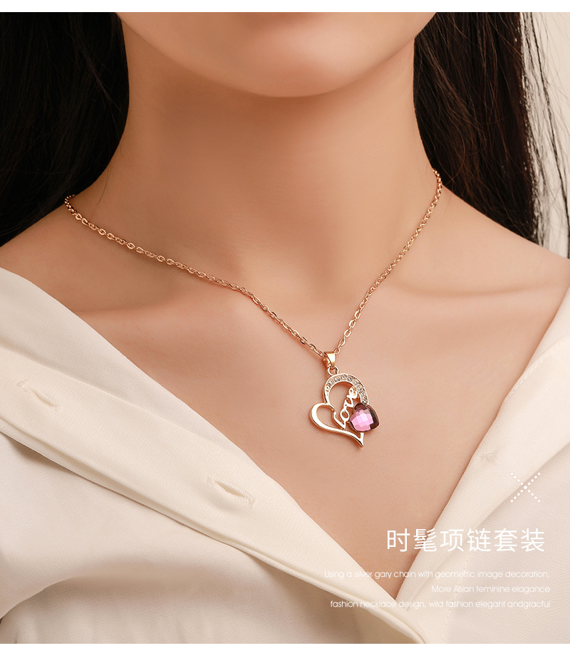 New Jewelry Three-piece Suit Fashion Trend Jewelry Love Necklace Earring Ring Suit Wholesale display picture 2