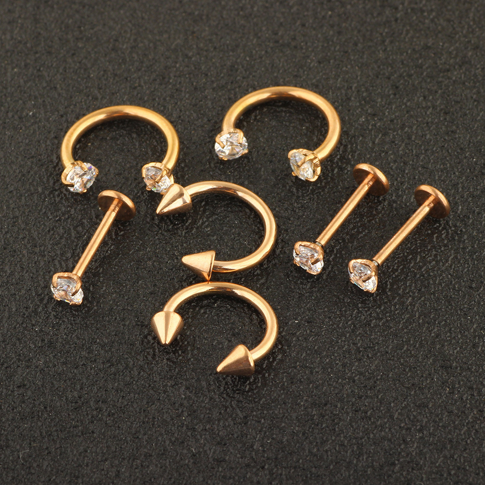 7-Piece Stainless Steel Diamond Earring Nose Nail Lip Tongue Piercing Jewelry Set detail image 8
