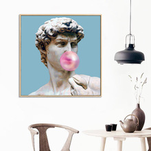 大衛人物石膏肖像掛畫北歐素描卧室裝飾畫粉色少女心房間壁畫