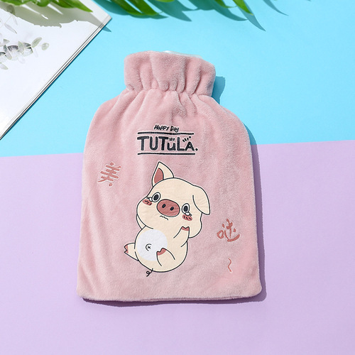 Cartoon velvet hot water bottle, thickened hand warmer, drawstring warm water bag, hot water bottle, hot water warmer, PVC water filling bag
