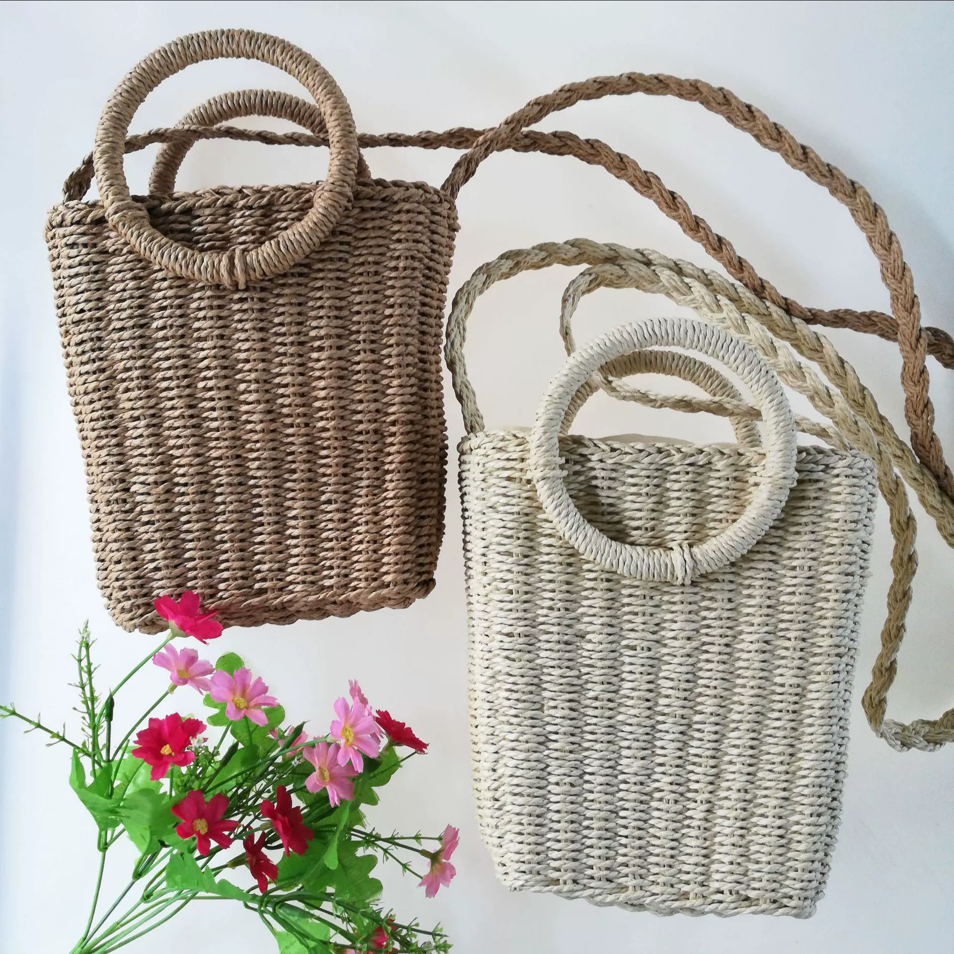 Retro ring, beach straw square bag, Korean style, simple and elegant design