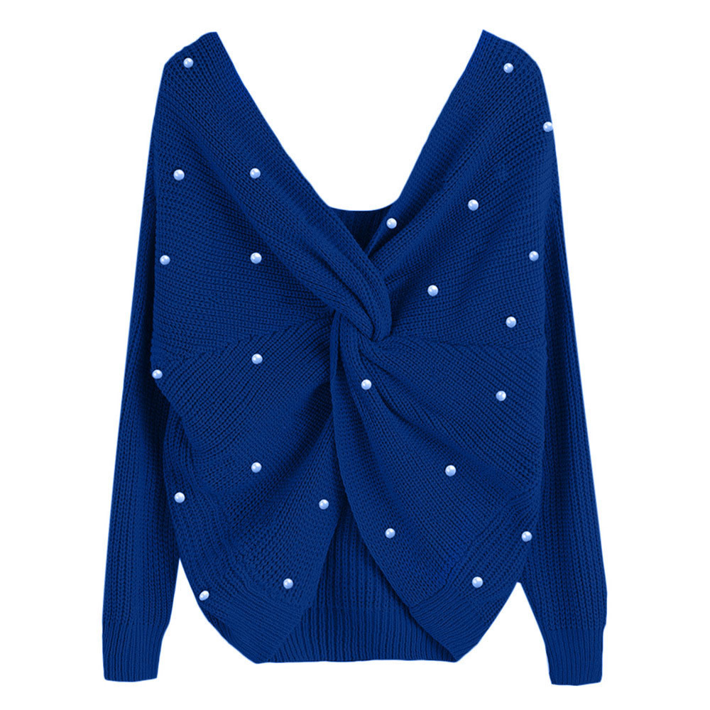 Suéter de punto con cuello redondo y espalda descubierta para mujer, estilo cruzado, para ir al trabajo, novedad de Amazon para otoño e invierno de 2025