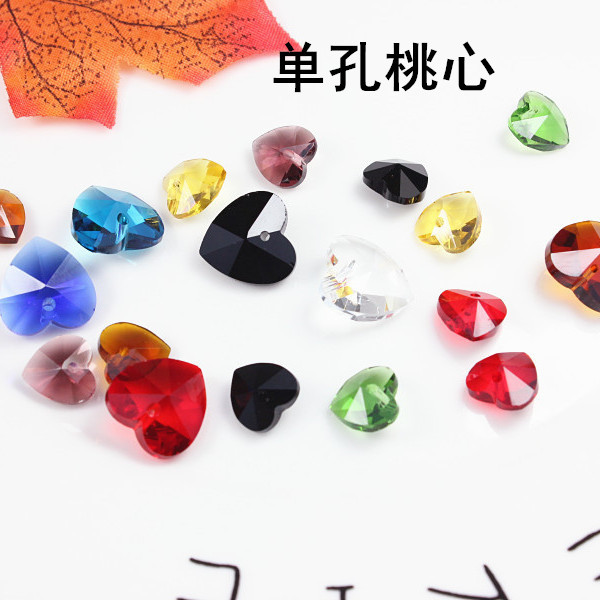 厂家直销水晶单孔桃心吊坠10/14mm彩色玻璃散珠子diy饰品配