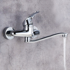 Copper kitchen wall-mounted sink faucet double-hole rotatable hot and cold long spout faucet manufacturer wholesale