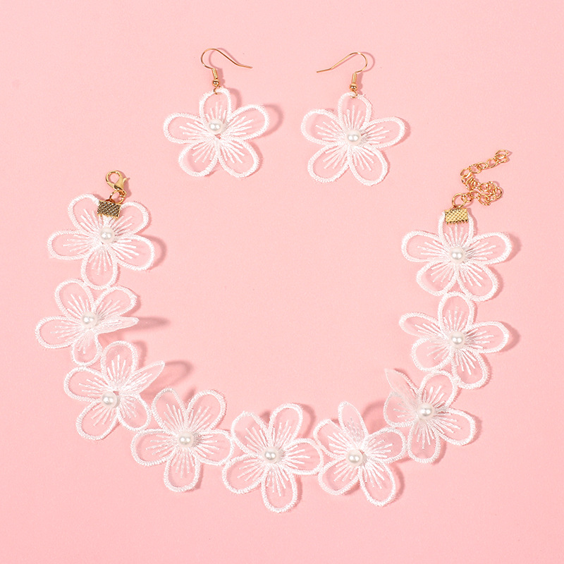 Retro Soft Cute Girl Chiffon Lace Flower Diamond Simple Earrings Wholesale Nihaojewelry display picture 7