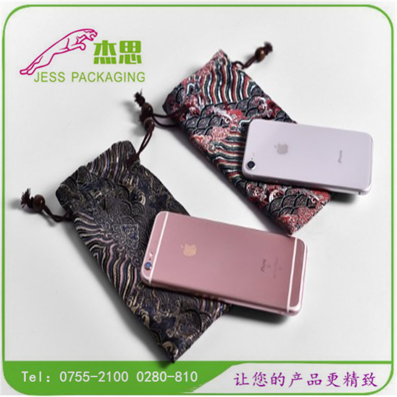 设计新款绸缎布绣花手机零钱收纳包礼品抽绳束口袋量大从优