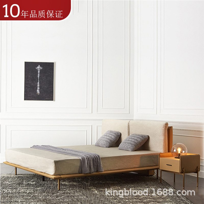 意式极简牛皮床1.8米主卧北欧皮床现代简约大床轻奢双人床真皮床|ru