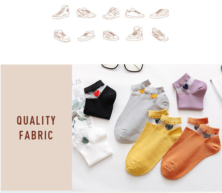 2019 Nouveau Chaussettes Amour Cristal Bateau Chaussettes Femmes Chaussettes Tous-correspondant De Femmes Chaussettes De Printemps Et D'été Transparent Chaussettes display picture 1