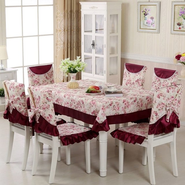 Table and chair combination round modern simple tablecloth chair cover small fresh all inclusive household Chinese chair