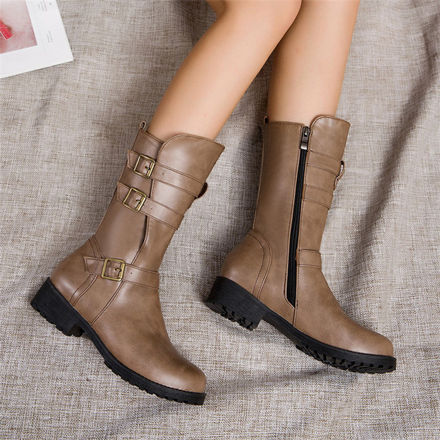 fashion British style thick heel Martin boots women’s autumn and winter buckle plus Plus