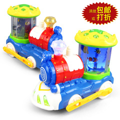 新款電動萬向海底世界旋轉火車燈光音樂自動行走地攤熱賣批發玩具