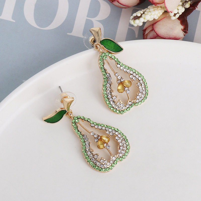 New Fashion Personality Earrings Temperament Full Diamond Fruit Pear Earrings display picture 4