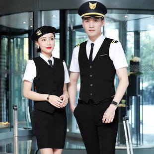 Custom Embroidered logo Men's and Women's Same Vest Set Interview Dress Hotel Front Desk White Collar Uniform Business Work Clothes