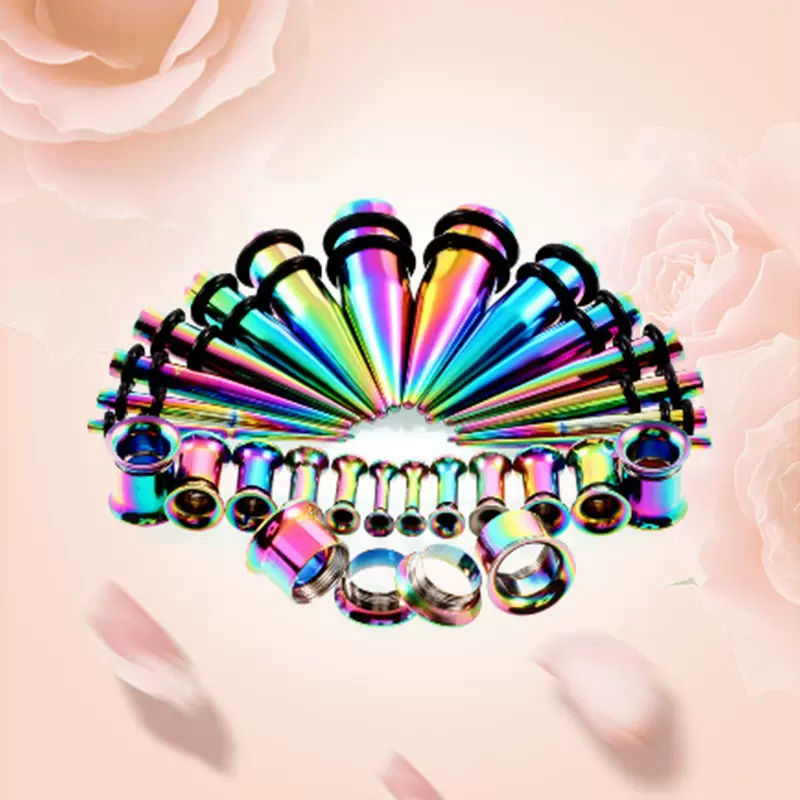 不锈钢双喇耳廓尖锥组合 彩色尖锥耳廓 耳扩套装人体穿刺饰品批发