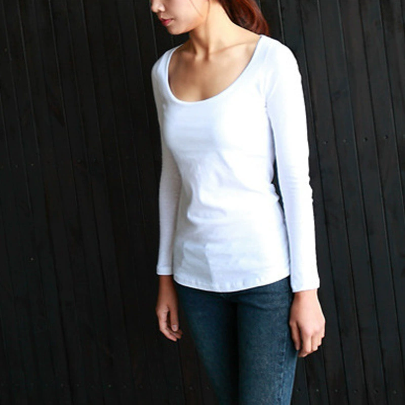 Новая однотонная хлопковая футболка с длинным рукавом и U-образным воротником, нижняя рубашка, Женская Плюс Толстая, большие размеры 200 кг, поколение волос
