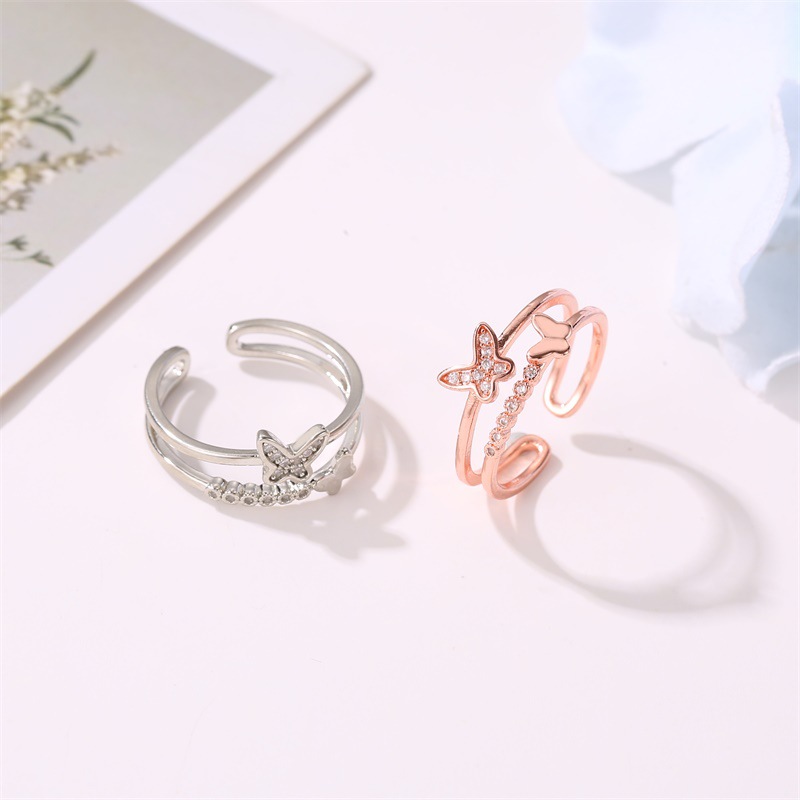 Nouvelle Bague Double Bague Papillon Dames Populaire Or Rose Diamant Ouverture Bague Réglable En Gros Nihaojewelry display picture 4