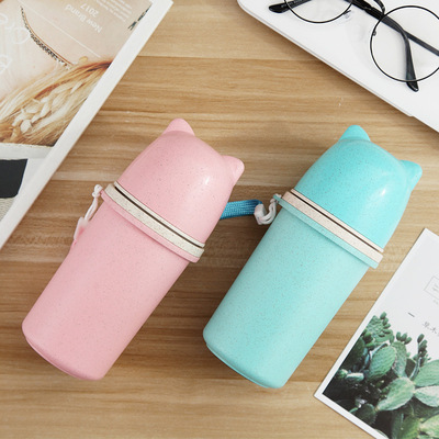 萌萌可愛雙層小麥稭稈水杯隨手杯防燙杯便攜手提杯學生杯禮品杯