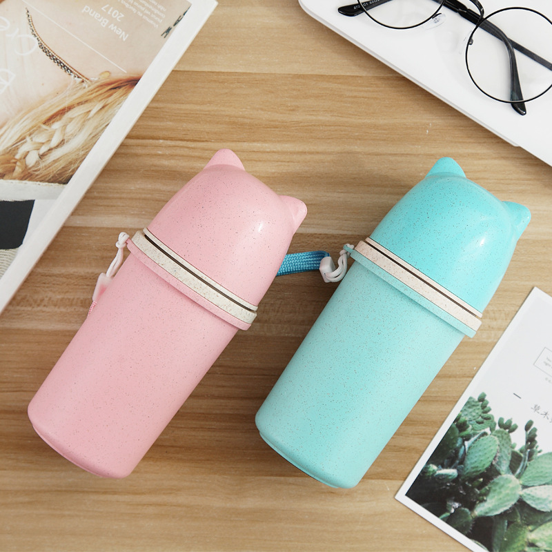 萌萌可愛雙層小麥稭稈水杯隨手杯防燙杯便攜手提杯學生杯禮品杯