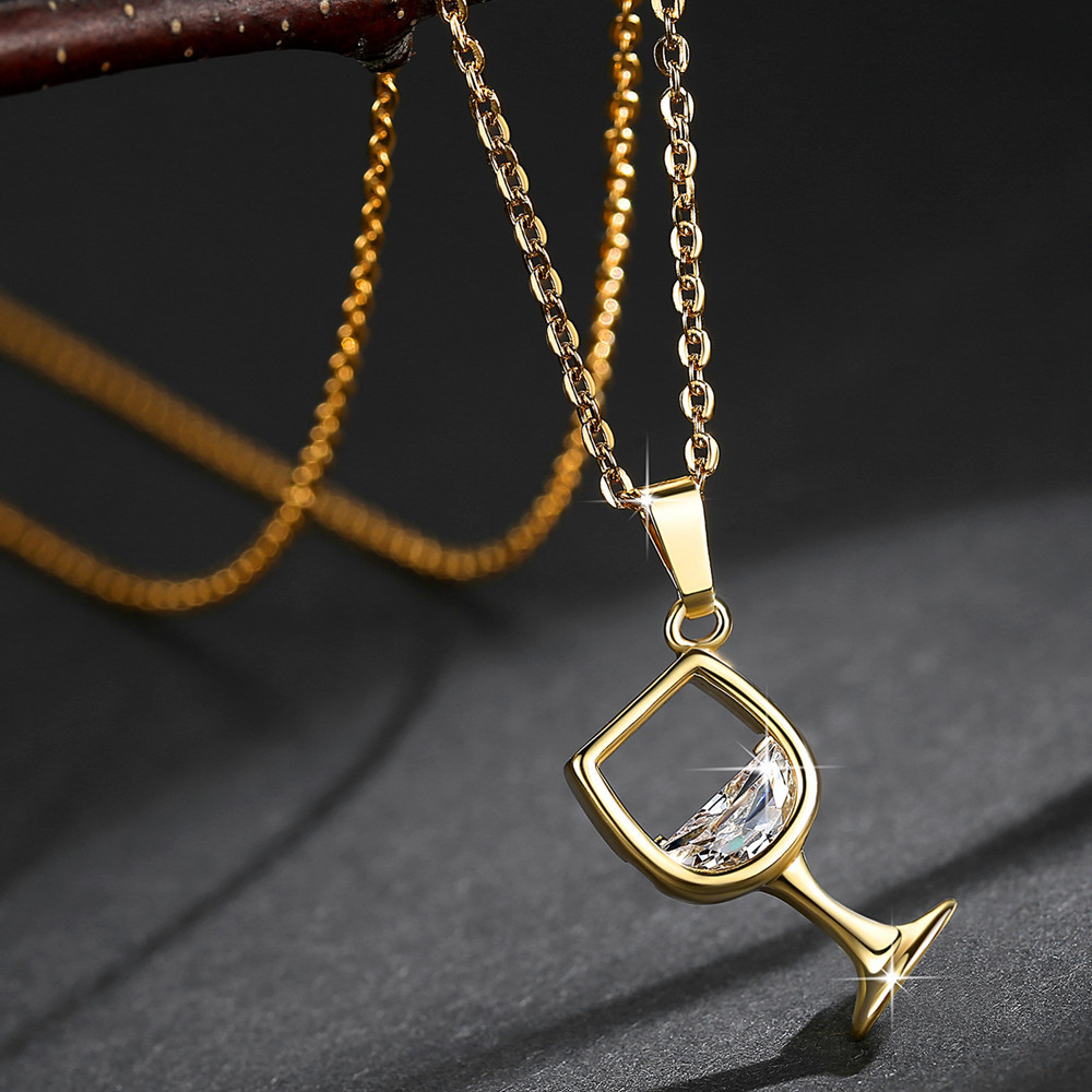 Holiday, Shopping Occasion Copper Material Streetwear Wine Glass Copper Plating Pendant Necklace